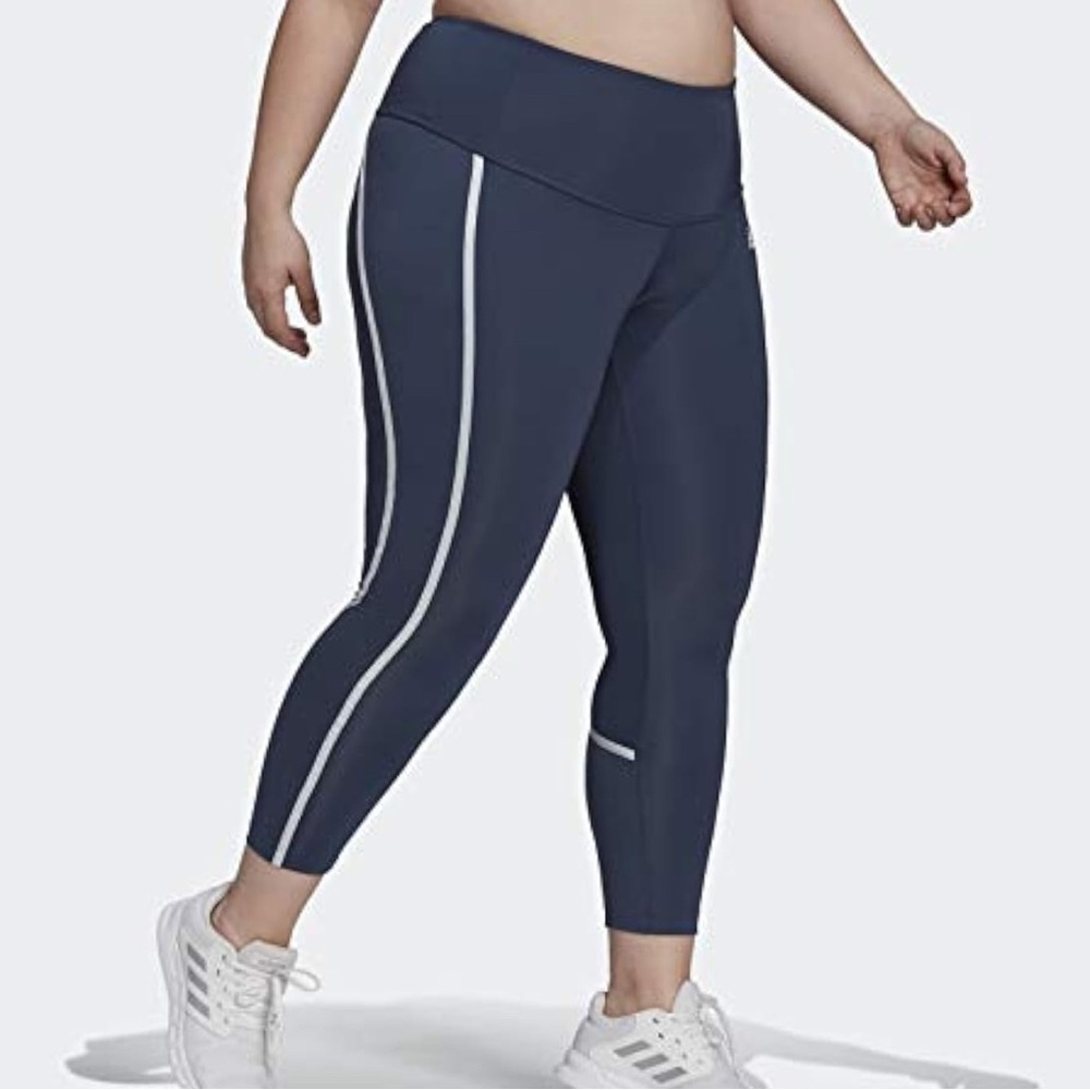 Women's Adidas Navy Blue Leggings with White Stripes MD